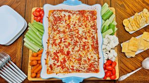 Cheesy Pepperoni Pizza Dip with Vegetables