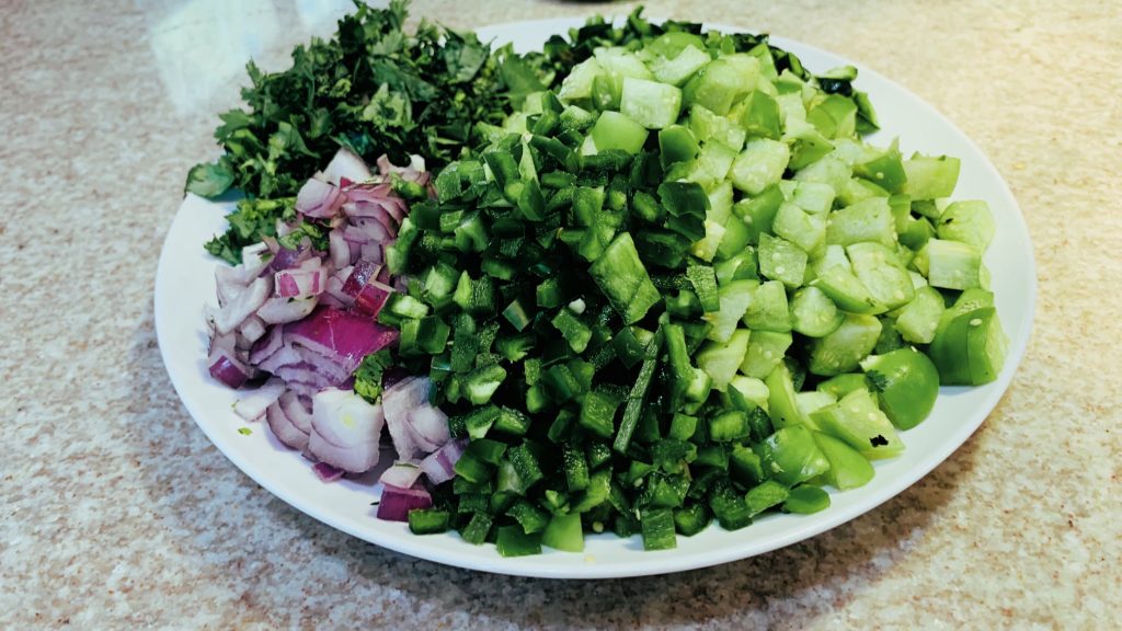 Chopped Onion, Cilantro, Tomatillos, Chilis