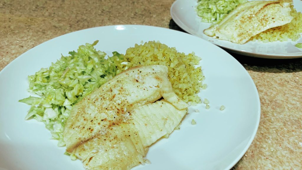 Baked Tilapia with Cauliflower Rice and Coleslaw