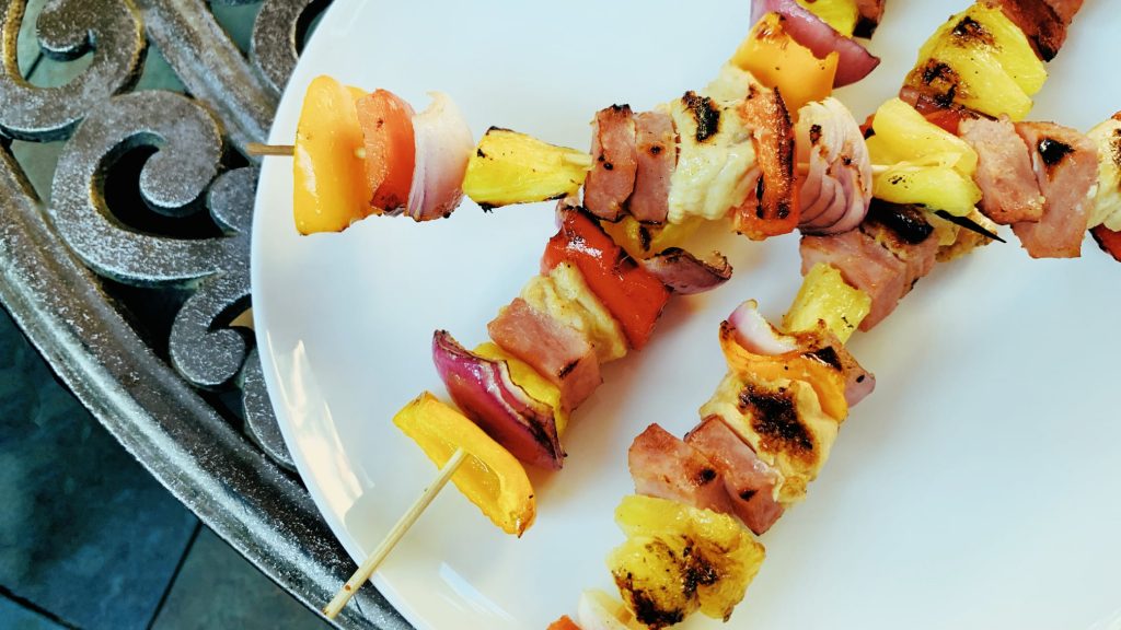 Hawaiian Shish Kabobs with Chicken Ham and Pineapple