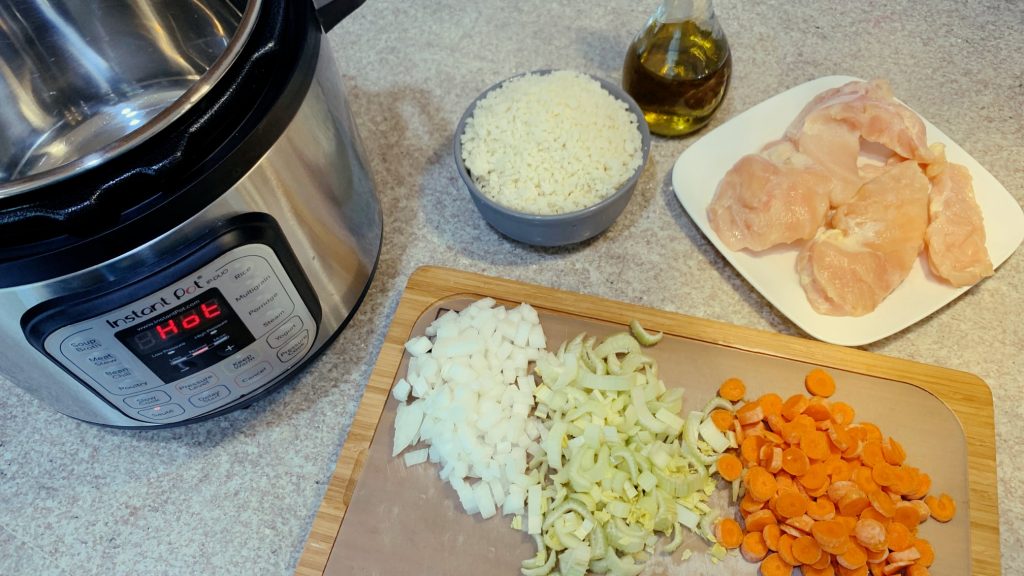 Chicken Breast, Cauliflower Rice, Carrots, Onion, Celery