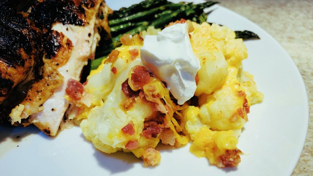 Loaded Cauliflower with Cheese and Bacon
